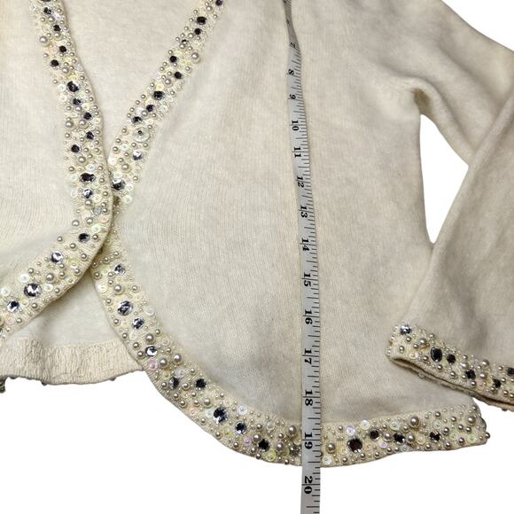 Vtg Susan Bristol Cream Angora Hair Jeweled Preppy Cardigan Sweater Old Money XL - Picture 11 of 12